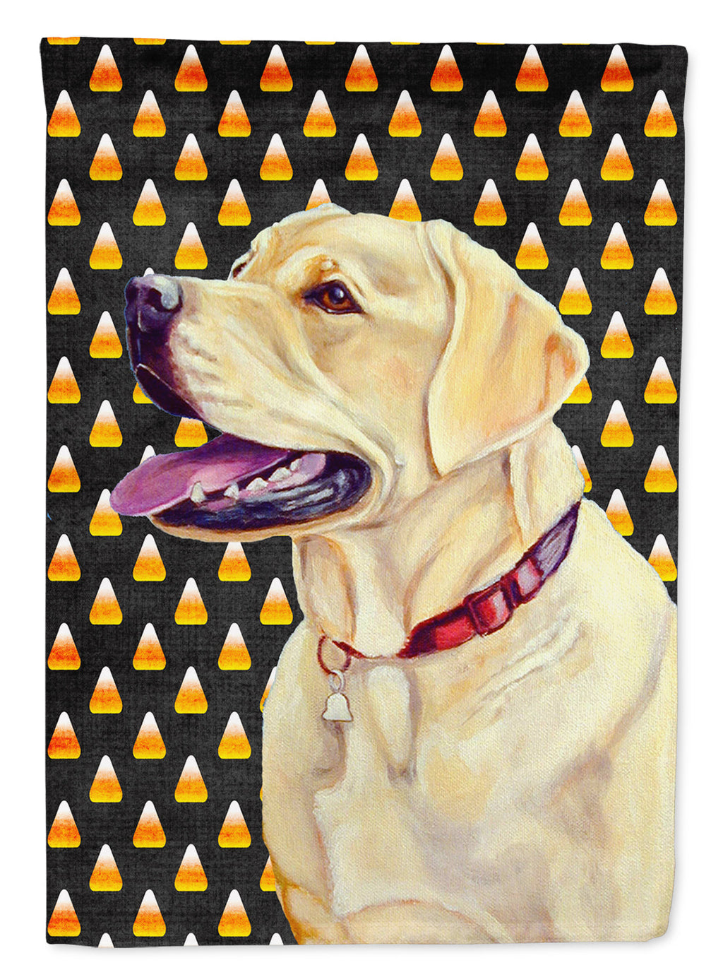 Labrador Yellow Candy Corn Halloween Portrait House Flag 28x40 Porch Sleeve Pole Decorative Outside Yard Banner Artwork Wall Hanging, Polyester