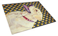 Labrador Yellow Candy Corn Halloween Portrait Cutting Board Tempered Glass Kitchen Cutting Surface, Heat Resistant Chopping, Non-Slip Feet, Food Prep & Serving