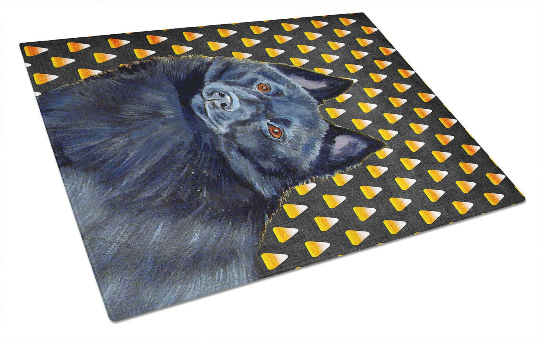 Schipperke Candy Corn Halloween Portrait Cutting Board Tempered Glass Kitchen Cutting Surface, Heat Resistant Chopping, Non-Slip Feet, Food Prep & Serving