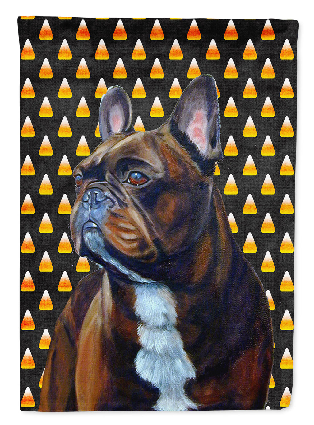 French Bulldog Candy Corn Halloween Portrait House Flag 28x40 Porch Sleeve Pole Decorative Outside Yard Banner Artwork Wall Hanging, Polyester