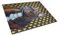 French Bulldog Candy Corn Halloween Portrait Cutting Board Tempered Glass Kitchen Cutting Surface, Heat Resistant Chopping, Non-Slip Feet, Food Prep & Serving