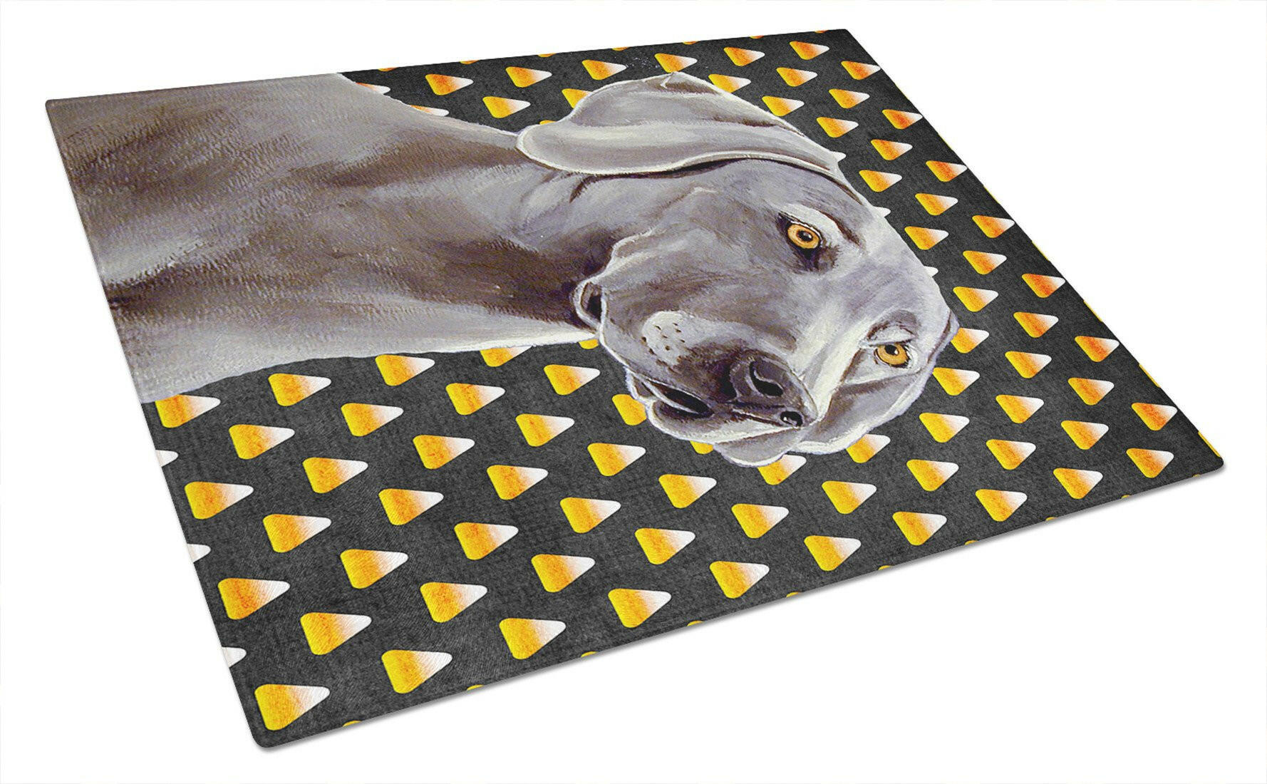 Weimaraner Candy Corn Halloween Portrait Cutting Board Tempered Glass Kitchen Cutting Surface, Heat Resistant Chopping, Non-Slip Feet, Food Prep & Serving