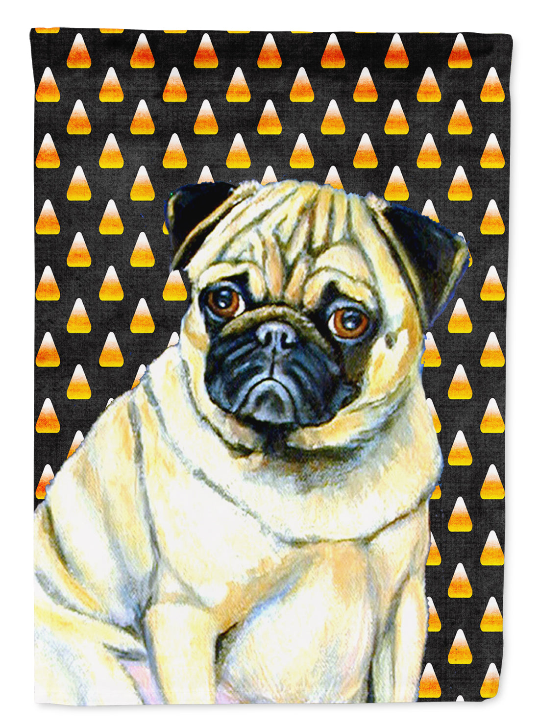 Pug Candy Corn Halloween Portrait House Flag 28x40 Porch Sleeve Pole Decorative Outside Yard Banner Artwork Wall Hanging, Polyester