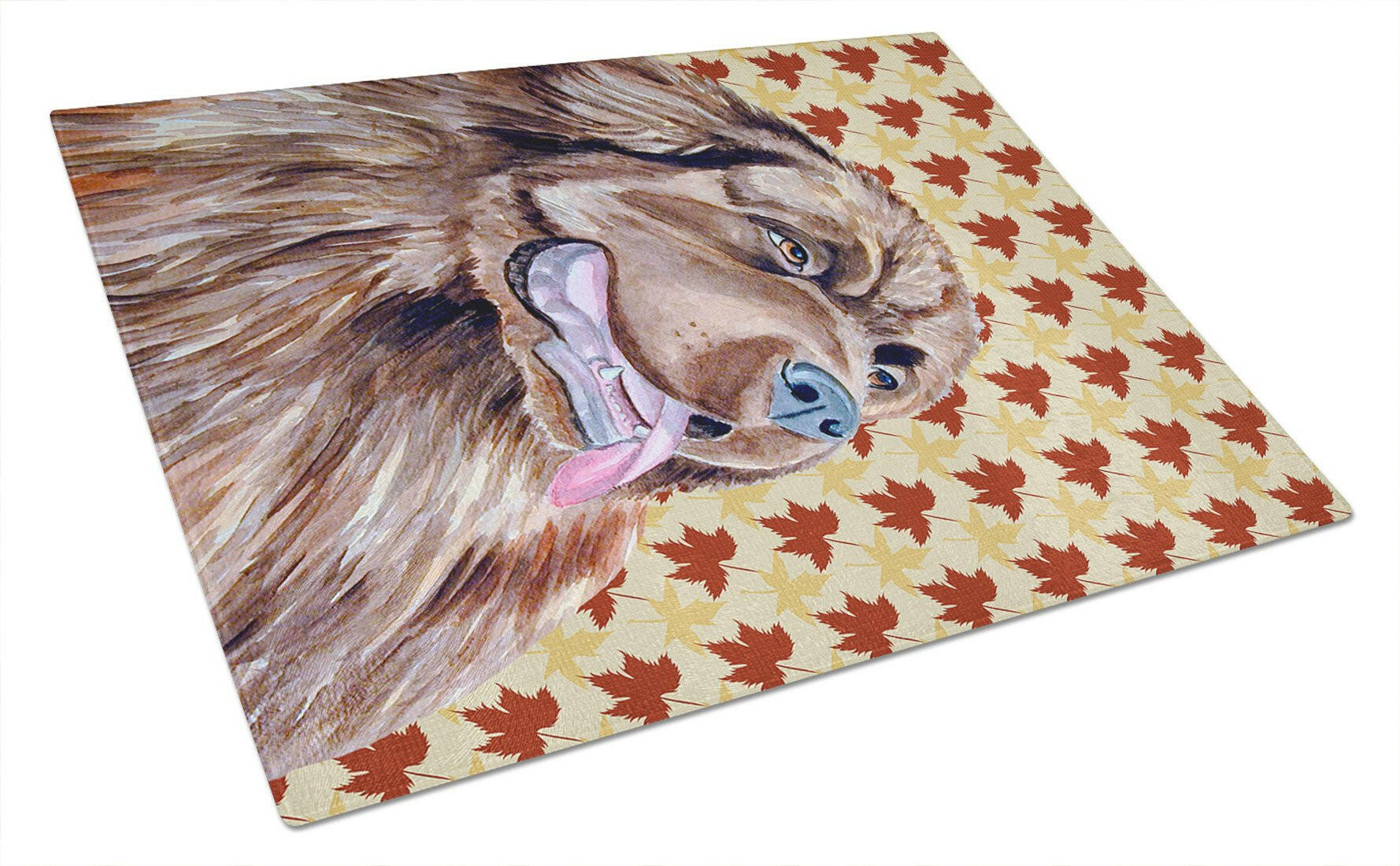 Newfoundland Fall Leaves Portrait Cutting Board Tempered Glass Kitchen Cutting Surface, Heat Resistant Chopping, Non-Slip Feet, Food Prep & Serving