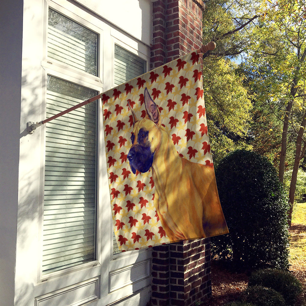 Great Dane Fall Leaves Portrait House Flag 28x40 Porch Sleeve Pole Decorative Outside Yard Banner Artwork Wall Hanging, Polyester