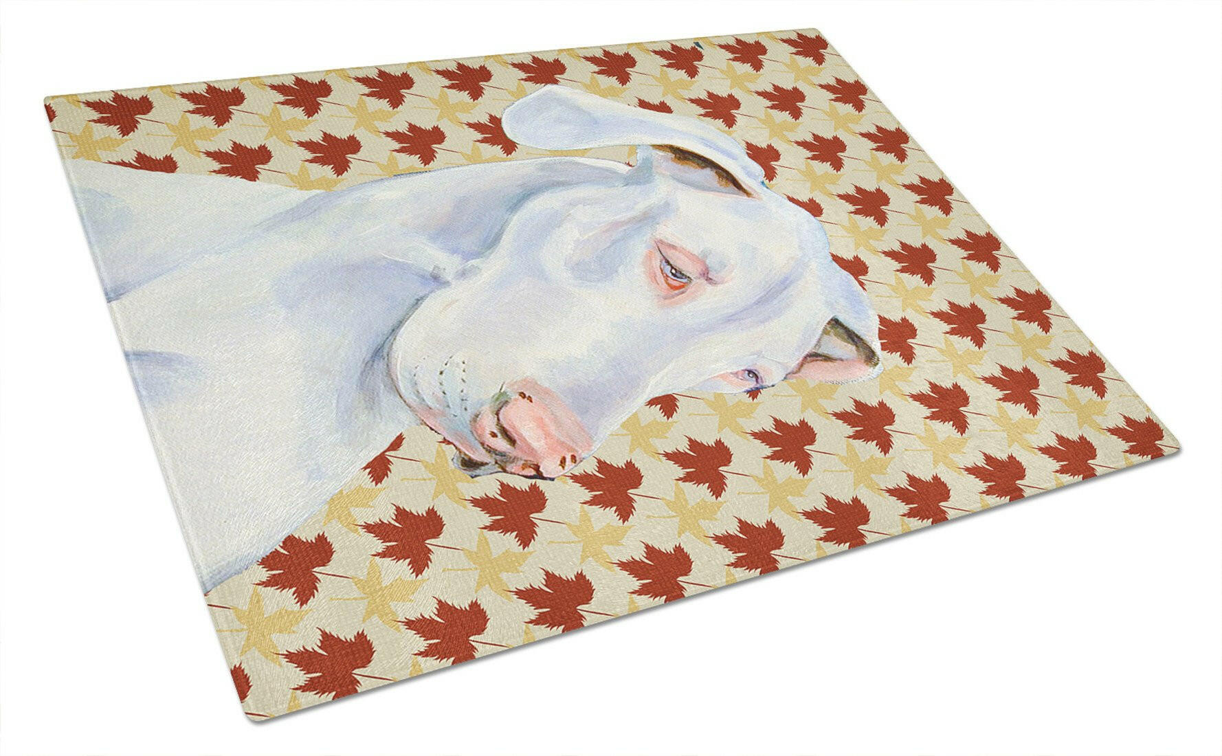 Great Dane Fall Leaves Portrait Cutting Board Tempered Glass Kitchen Cutting Surface, Heat Resistant Chopping, Non-Slip Feet, Food Prep & Serving