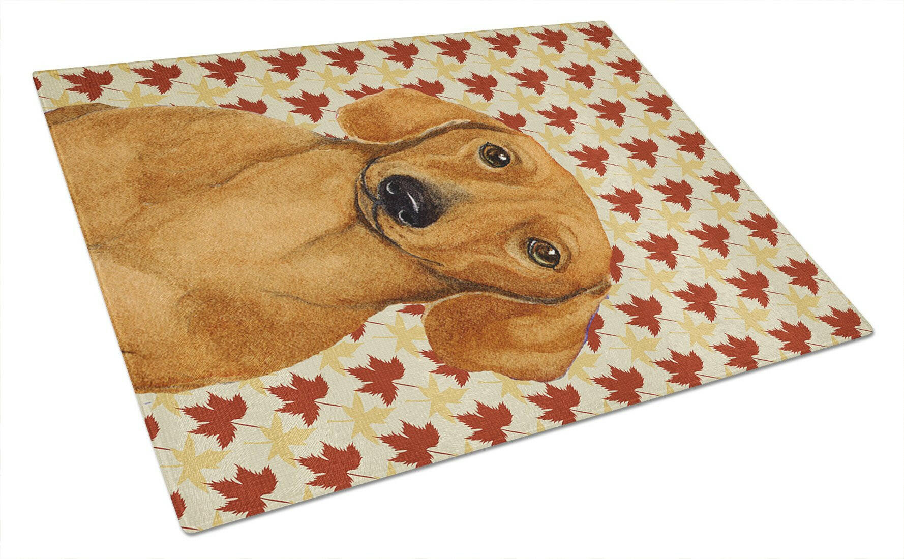 Dachshund Fall Leaves Portrait Cutting Board Tempered Glass Kitchen Cutting Surface, Heat Resistant Chopping, Non-Slip Feet, Food Prep & Serving