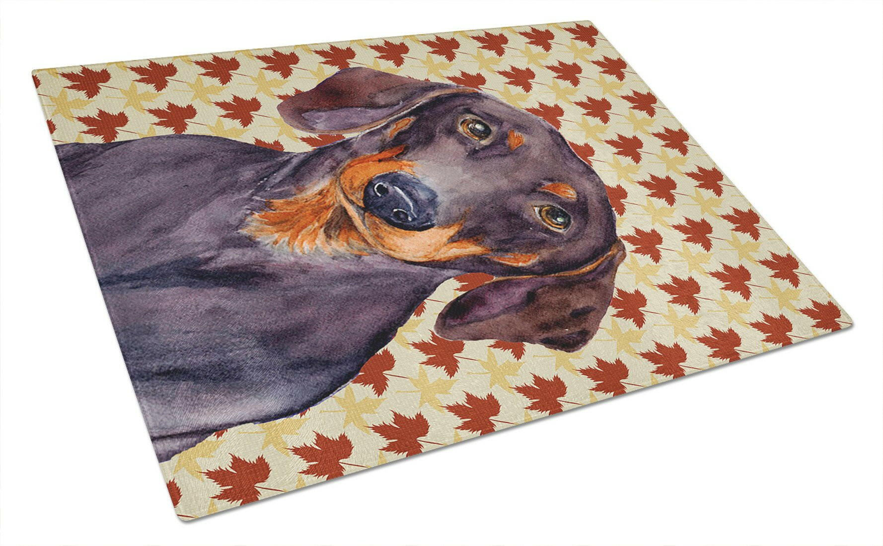Dachshund Fall Leaves Portrait Cutting Board Tempered Glass Kitchen Cutting Surface, Heat Resistant Chopping, Non-Slip Feet, Food Prep & Serving