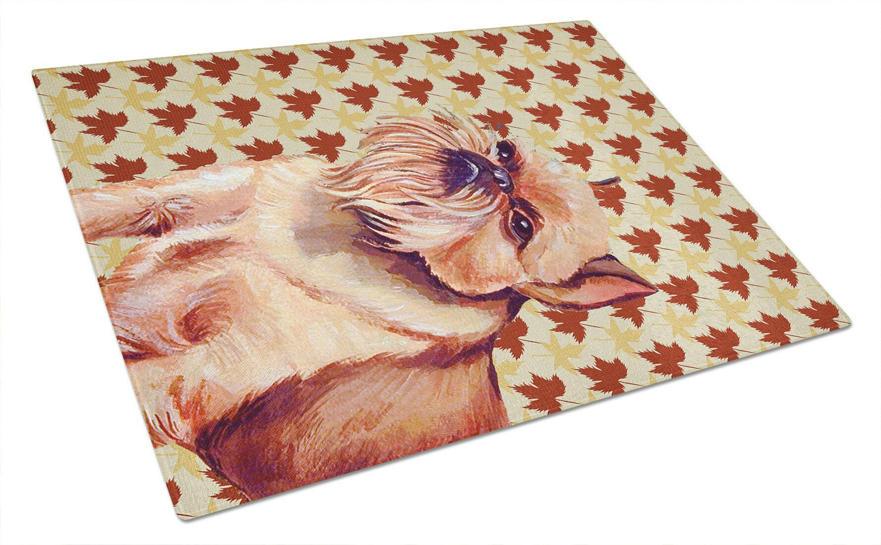 Brussels Griffon Fall Leaves Portrait Cutting Board Tempered Glass Kitchen Cutting Surface, Heat Resistant Chopping, Non-Slip Feet, Food Prep & Serving