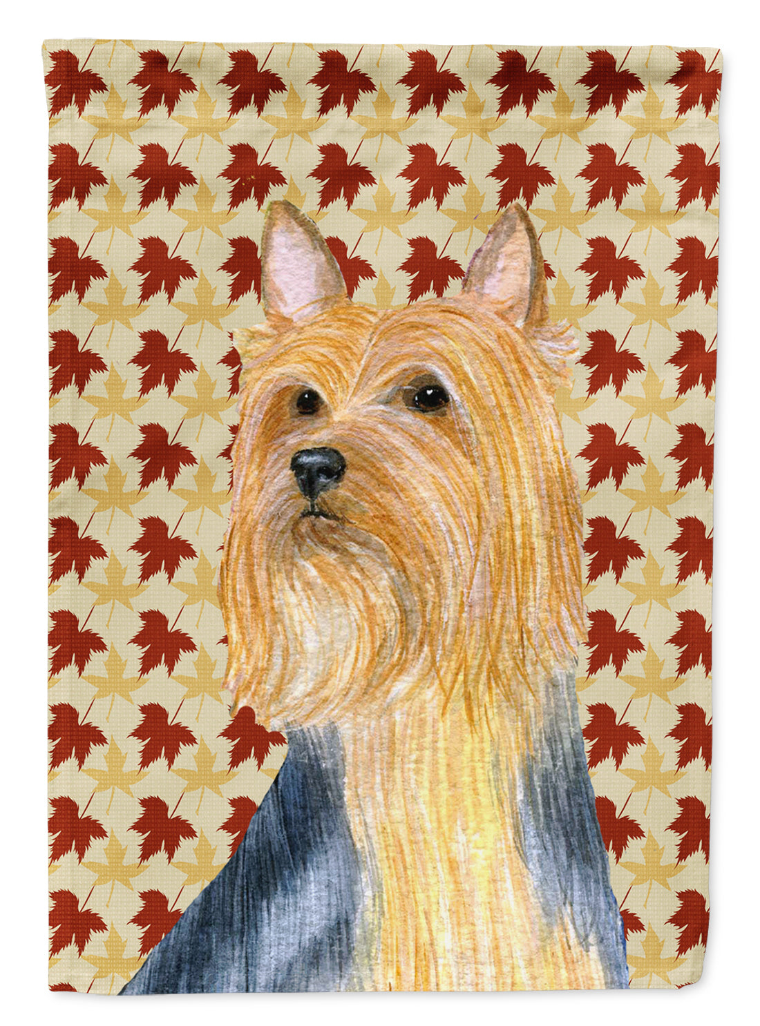Silky Terrier Fall Leaves Portrait House Flag 28x40 Porch Sleeve Pole Decorative Outside Yard Banner Artwork Wall Hanging, Polyester