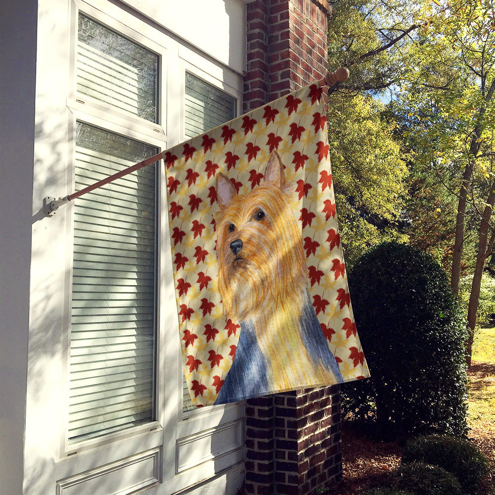 Silky Terrier Fall Leaves Portrait House Flag 28x40 Porch Sleeve Pole Decorative Outside Yard Banner Artwork Wall Hanging, Polyester