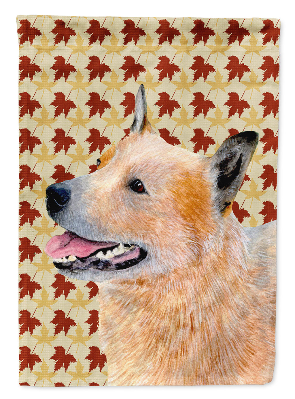 Australian Cattle Dog Fall Leaves Portrait House Flag 28x40 Porch Sleeve Pole Decorative Outside Yard Banner Artwork Wall Hanging, Polyester