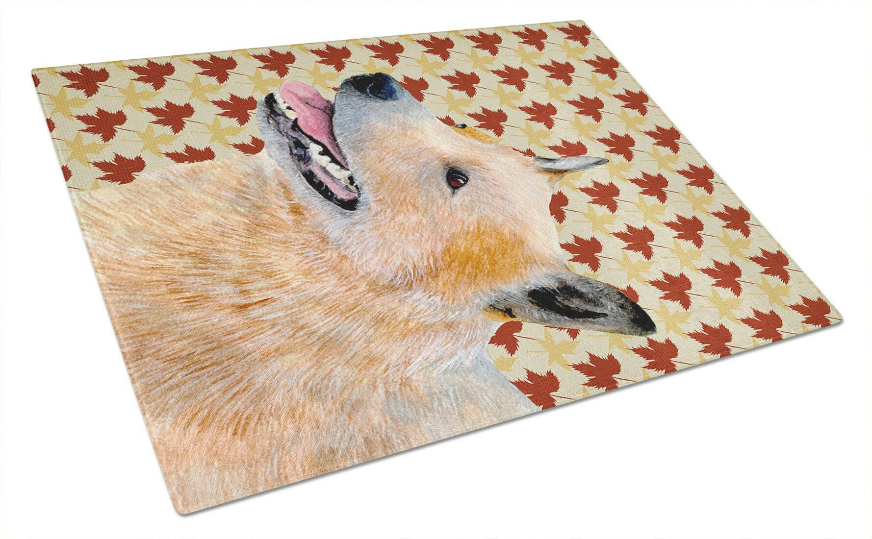 Australian Cattle Dog Fall Leaves Portrait Cutting Board Tempered Glass Kitchen Cutting Surface, Heat Resistant Chopping, Non-Slip Feet, Food Prep & Serving