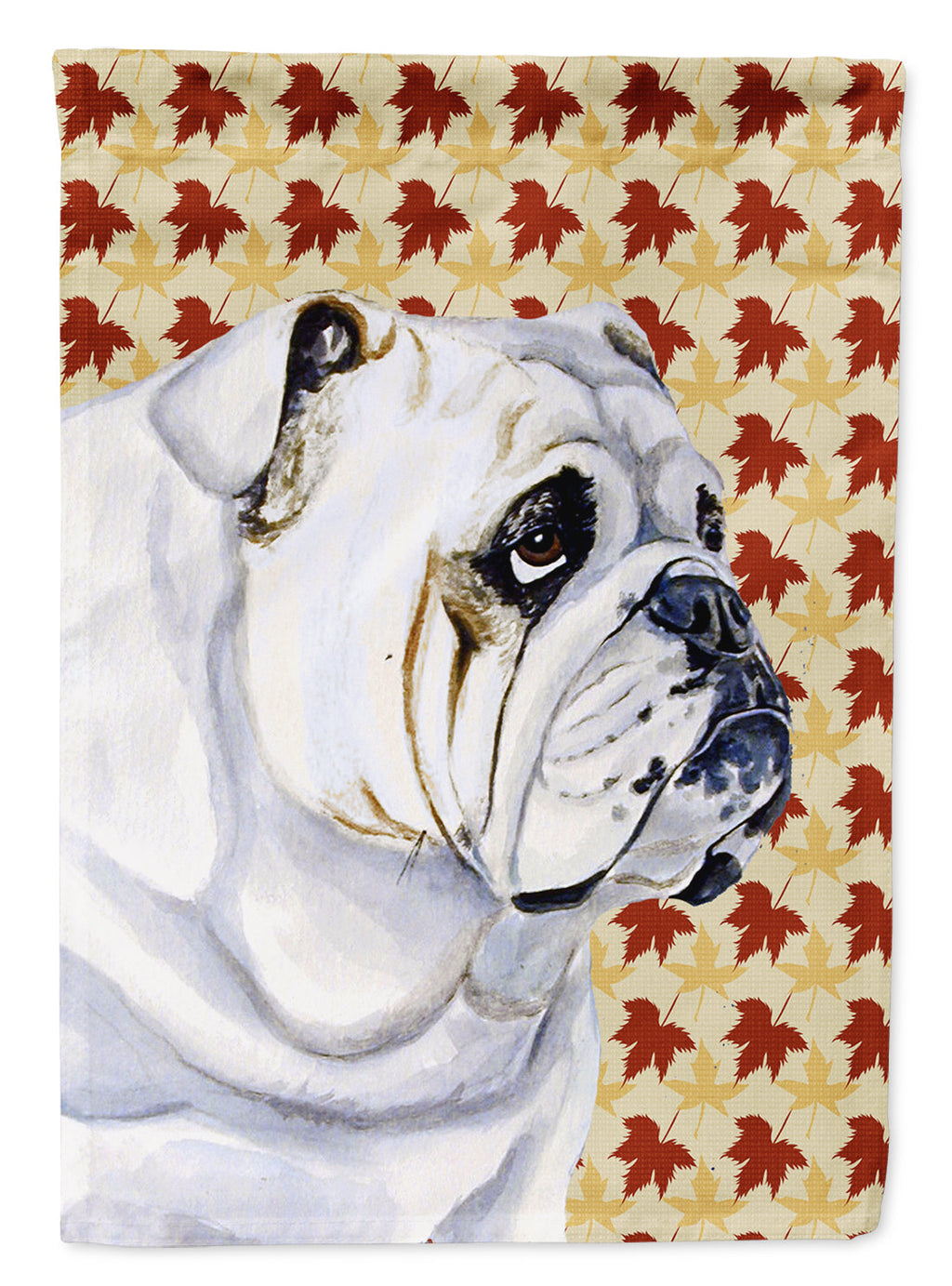 Bulldog English Fall Leaves Portrait House Flag 28x40 Porch Sleeve Pole Decorative Outside Yard Banner Artwork Wall Hanging, Polyester