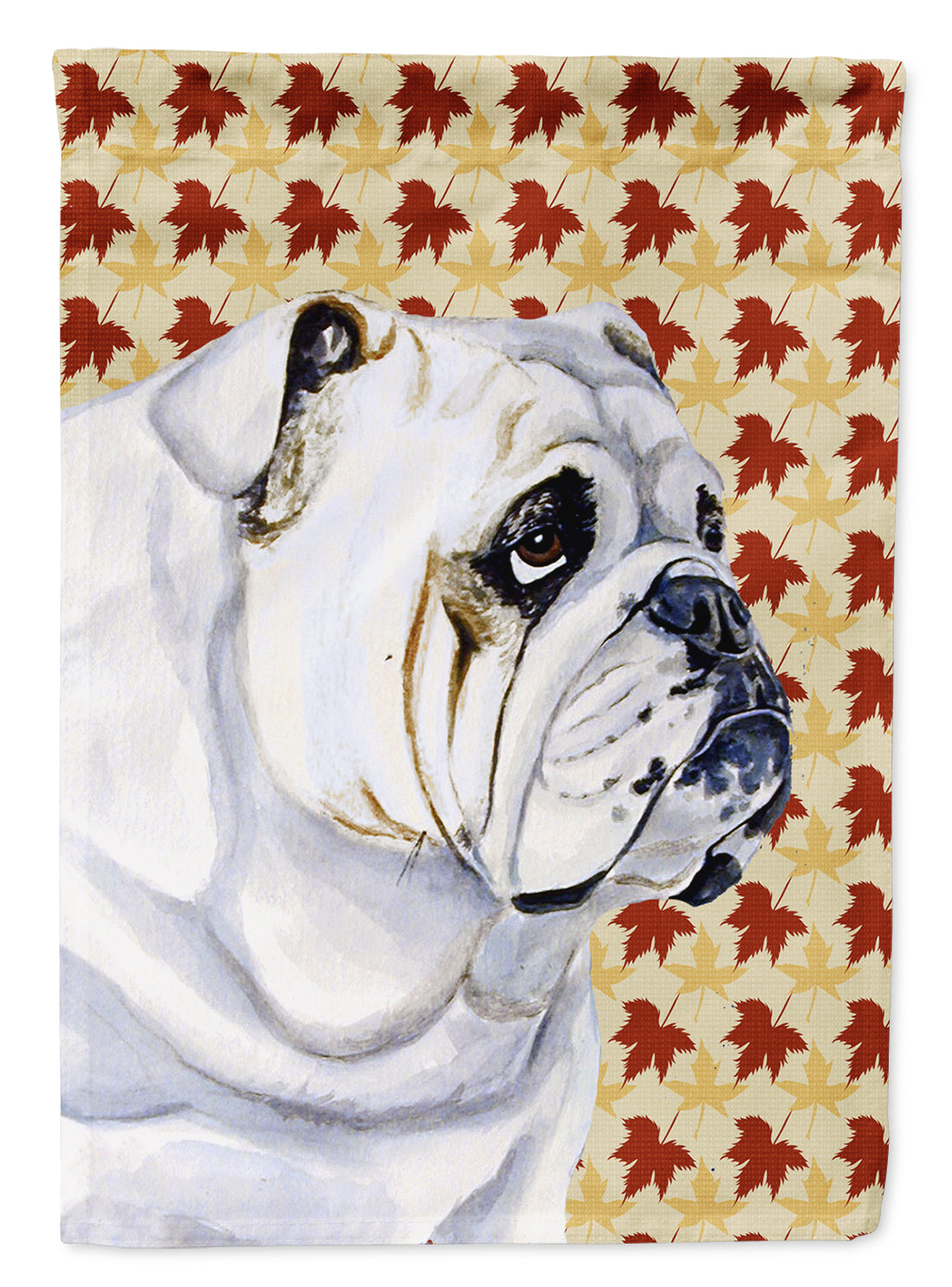 Bulldog English Fall Leaves Portrait House Flag 28x40 Porch Sleeve Pole Decorative Outside Yard Banner Artwork Wall Hanging, Polyester