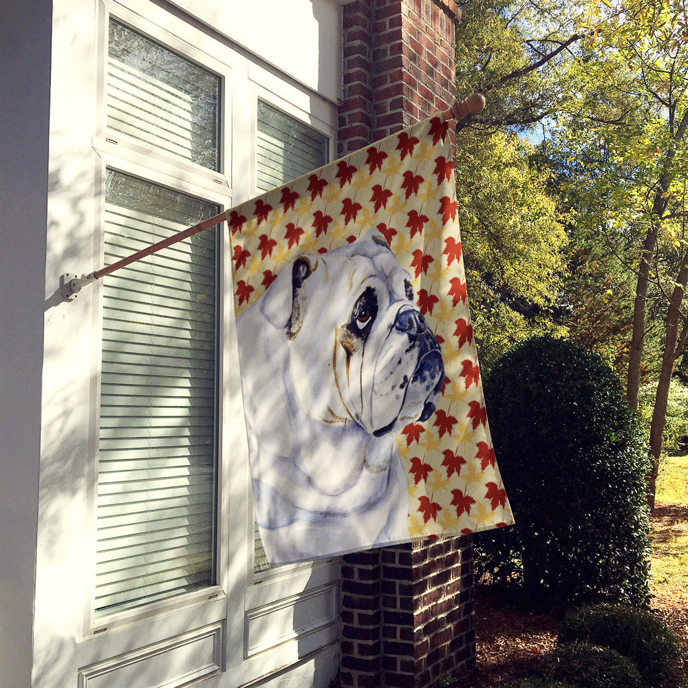 Bulldog English Fall Leaves Portrait House Flag 28x40 Porch Sleeve Pole Decorative Outside Yard Banner Artwork Wall Hanging, Polyester