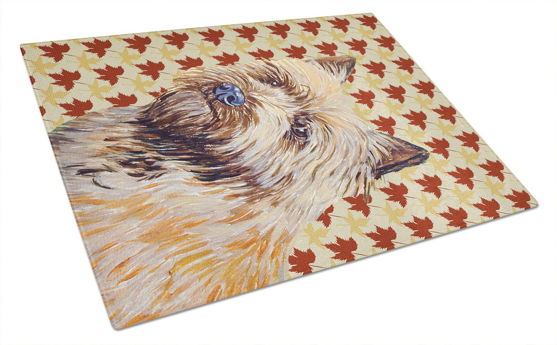 Cairn Terrier Fall Leaves Portrait Cutting Board Tempered Glass Kitchen Cutting Surface, Heat Resistant Chopping, Non-Slip Feet, Food Prep & Serving