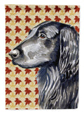 Flat Coated Retriever Fall Leaves Portrait House Flag 28x40 Porch Sleeve Pole Decorative Outside Yard Banner Artwork Wall Hanging, Polyester