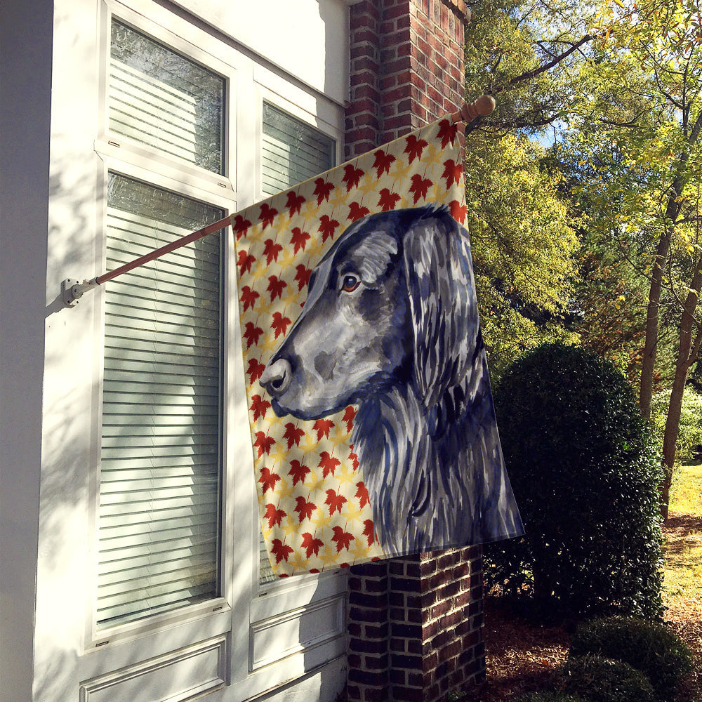 Flat Coated Retriever Fall Leaves Portrait House Flag 28x40 Porch Sleeve Pole Decorative Outside Yard Banner Artwork Wall Hanging, Polyester