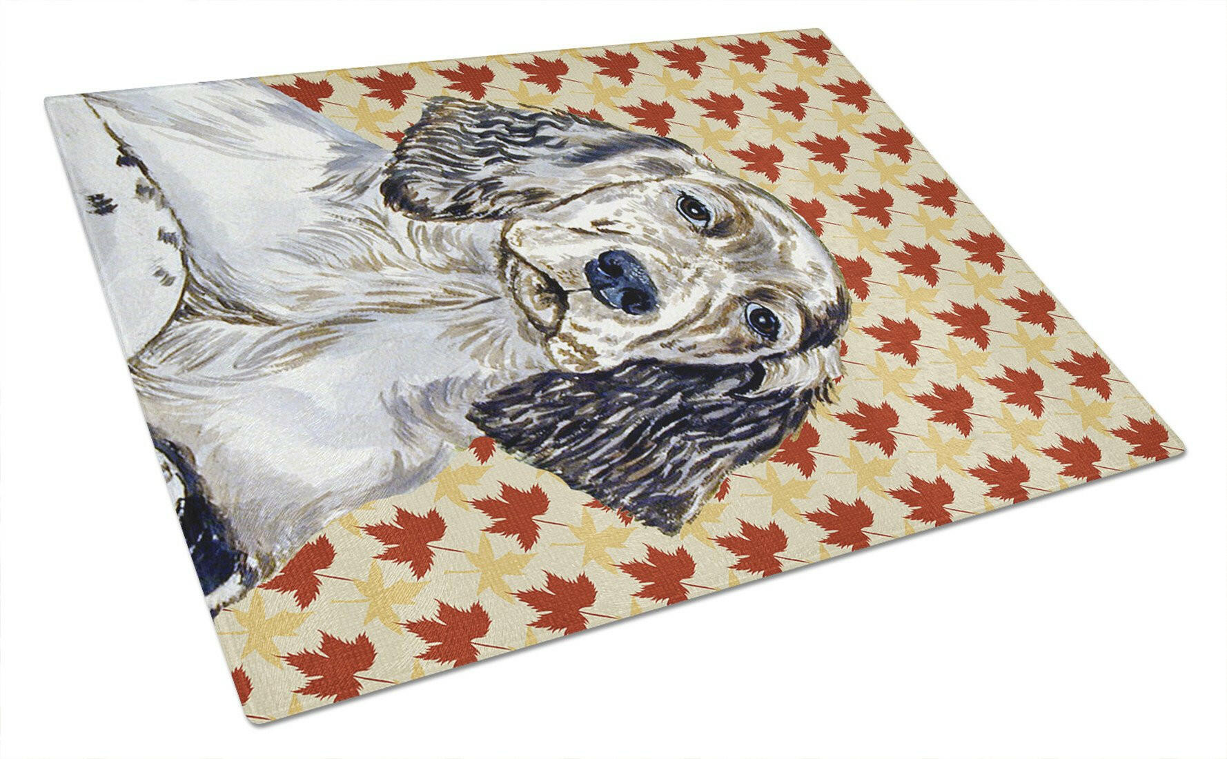 English Setter Fall Leaves Portrait Cutting Board Tempered Glass Kitchen Cutting Surface, Heat Resistant Chopping, Non-Slip Feet, Food Prep & Serving