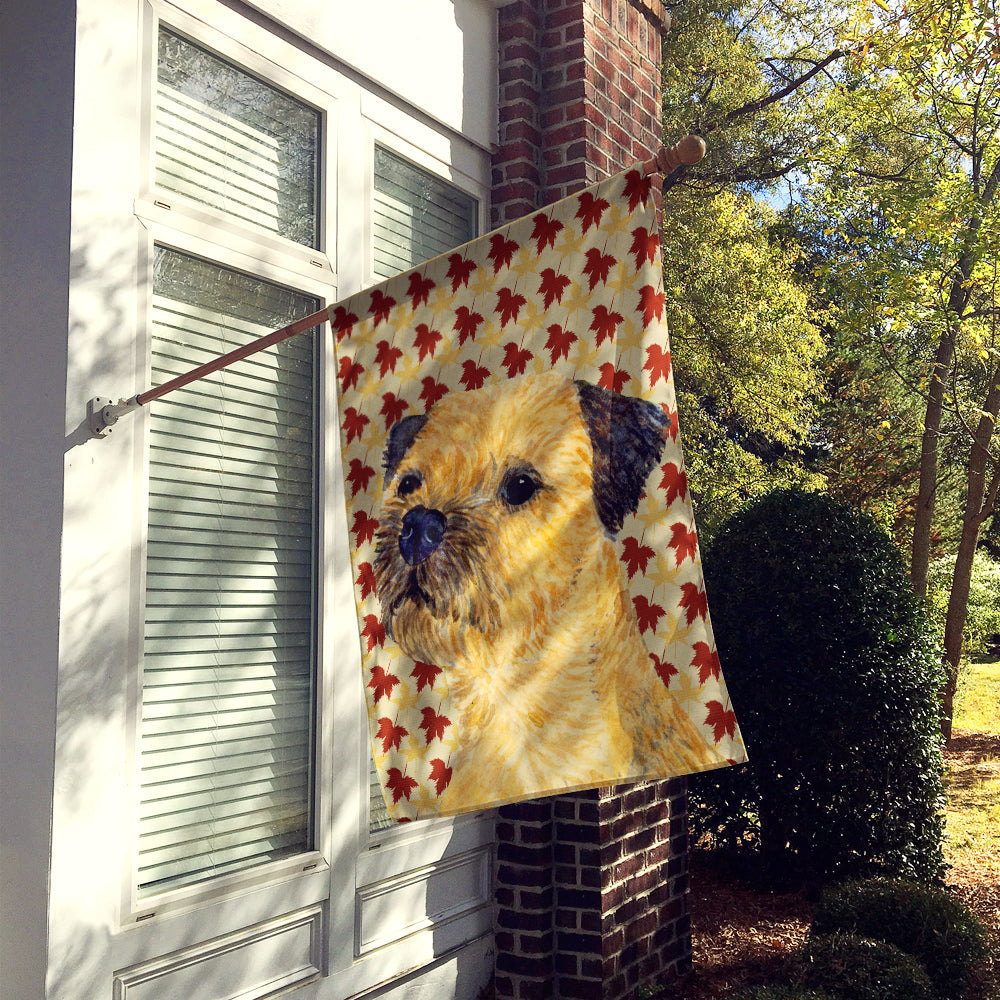 Border Terrier Fall Leaves Portrait House Flag 28x40 Porch Sleeve Pole Decorative Outside Yard Banner Artwork Wall Hanging, Polyester