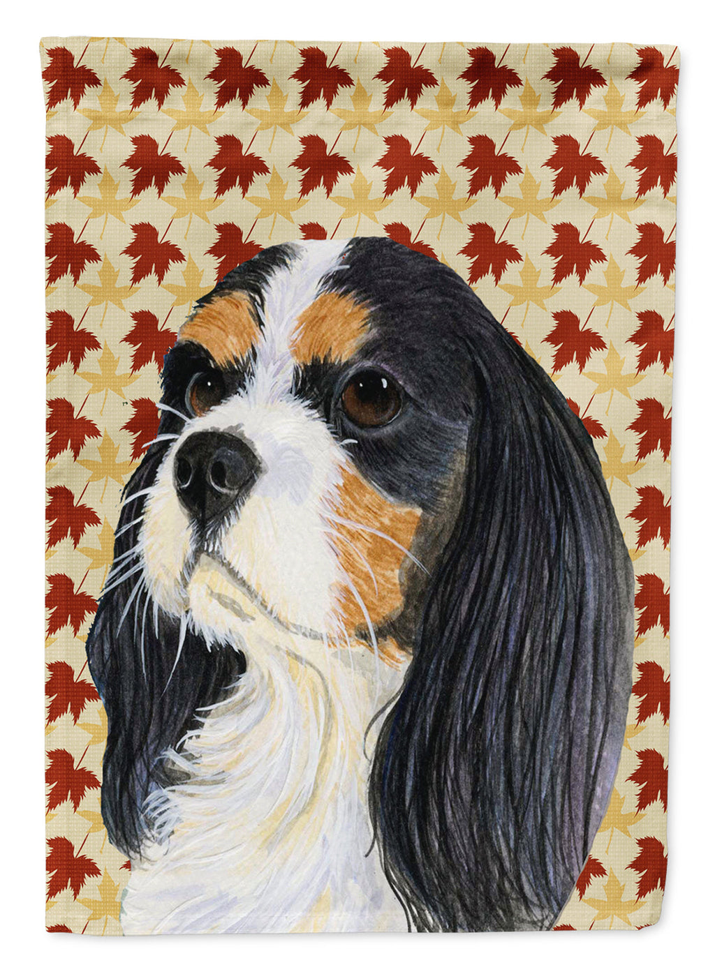 Cavalier Spaniel Fall Leaves Portrait House Flag 28x40 Porch Sleeve Pole Decorative Outside Yard Banner Artwork Wall Hanging, Polyester