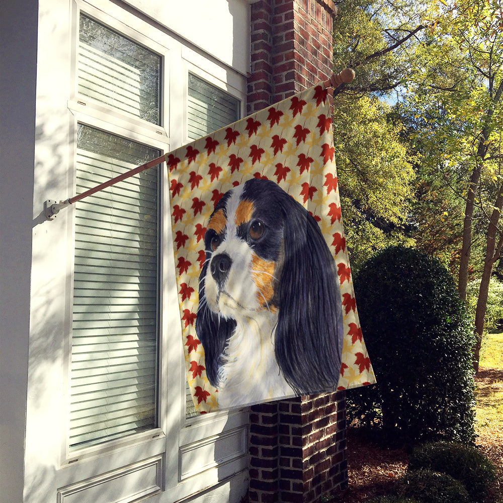 Cavalier Spaniel Fall Leaves Portrait House Flag 28x40 Porch Sleeve Pole Decorative Outside Yard Banner Artwork Wall Hanging, Polyester