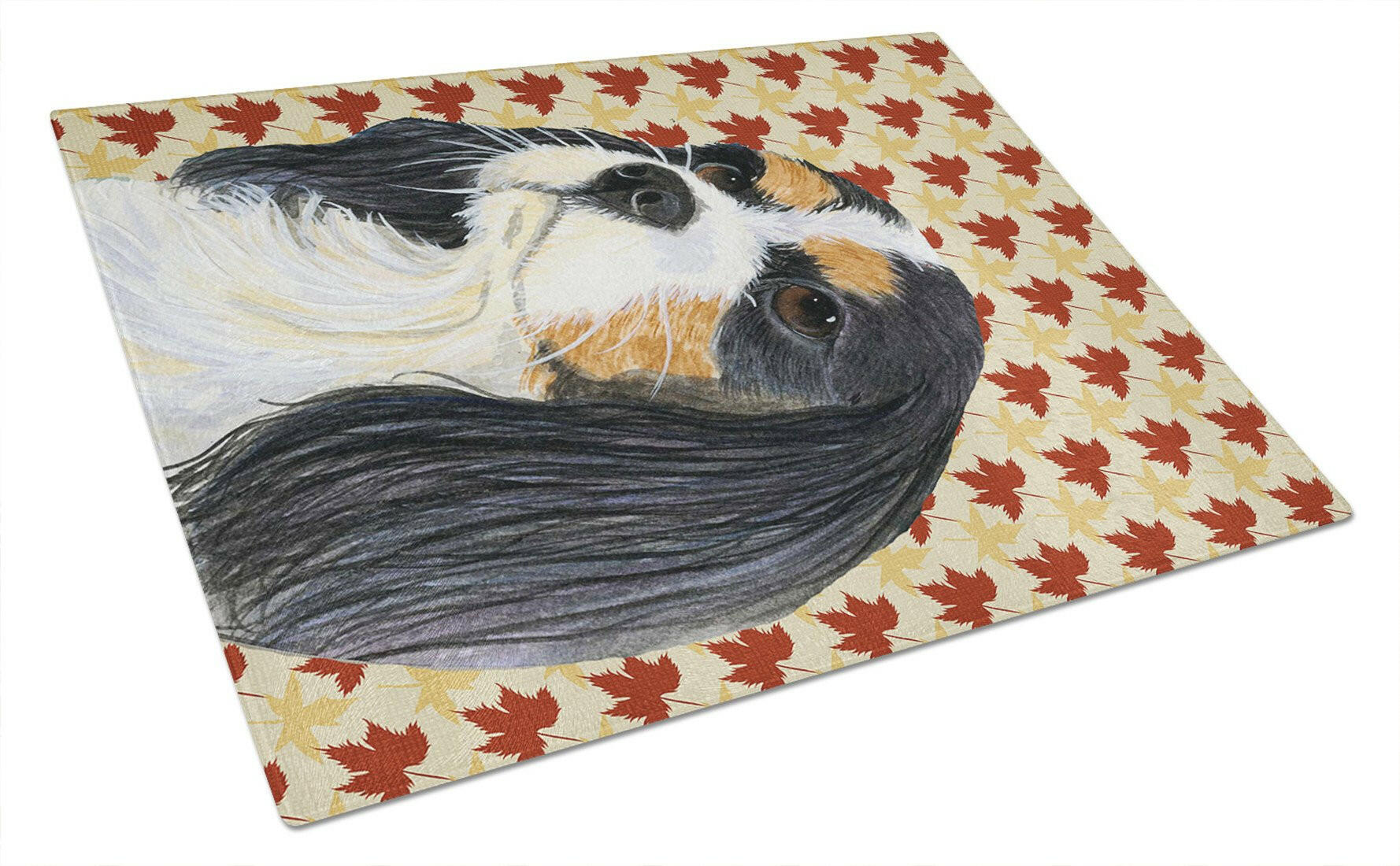 Cavalier Spaniel Fall Leaves Portrait Cutting Board Tempered Glass Kitchen Cutting Surface, Heat Resistant Chopping, Non-Slip Feet, Food Prep & Serving