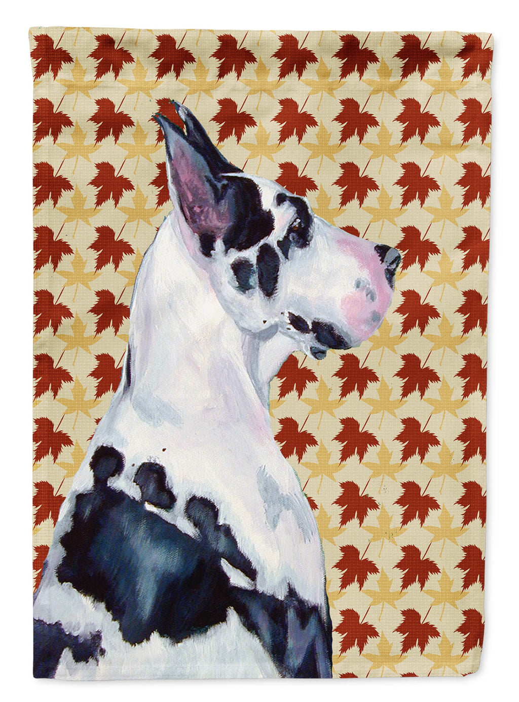 Great Dane Fall Leaves Portrait House Flag 28x40 Porch Sleeve Pole Decorative Outside Yard Banner Artwork Wall Hanging, Polyester