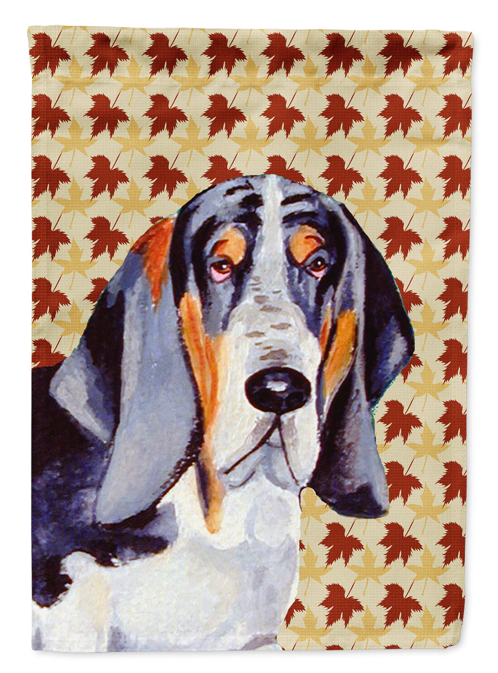 Basset Hound Fall Leaves Portrait House Flag 28x40 Porch Sleeve Pole Decorative Outside Yard Banner Artwork Wall Hanging, Polyester