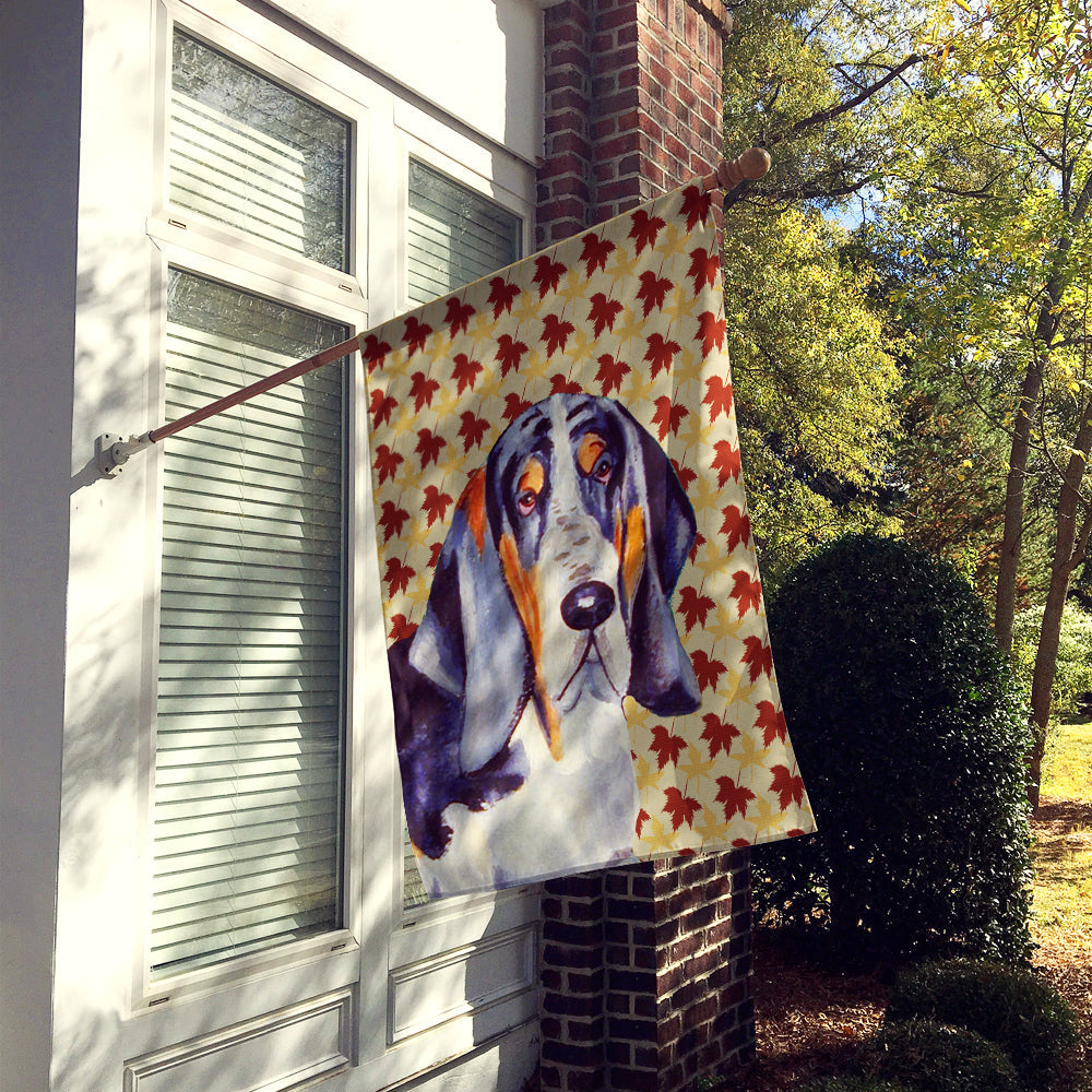 Basset Hound Fall Leaves Portrait House Flag 28x40 Porch Sleeve Pole Decorative Outside Yard Banner Artwork Wall Hanging, Polyester