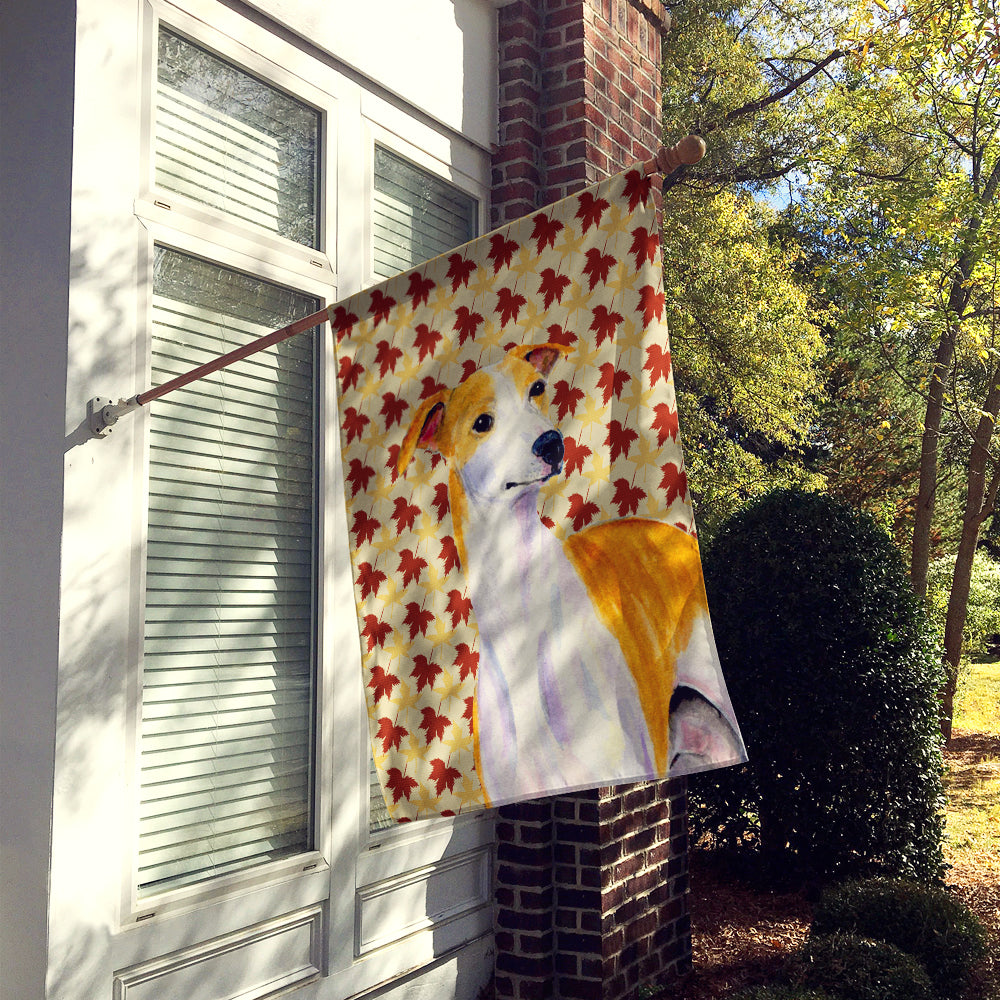 Whippet Fall Leaves Portrait House Flag 28x40 Porch Sleeve Pole Decorative Outside Yard Banner Artwork Wall Hanging, Polyester