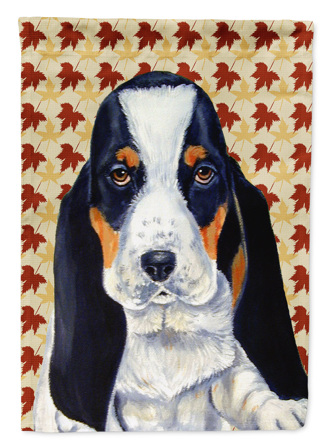 Basset Hound Fall Leaves Portrait House Flag 28x40 Porch Sleeve Pole Decorative Outside Yard Banner Artwork Wall Hanging, Polyester