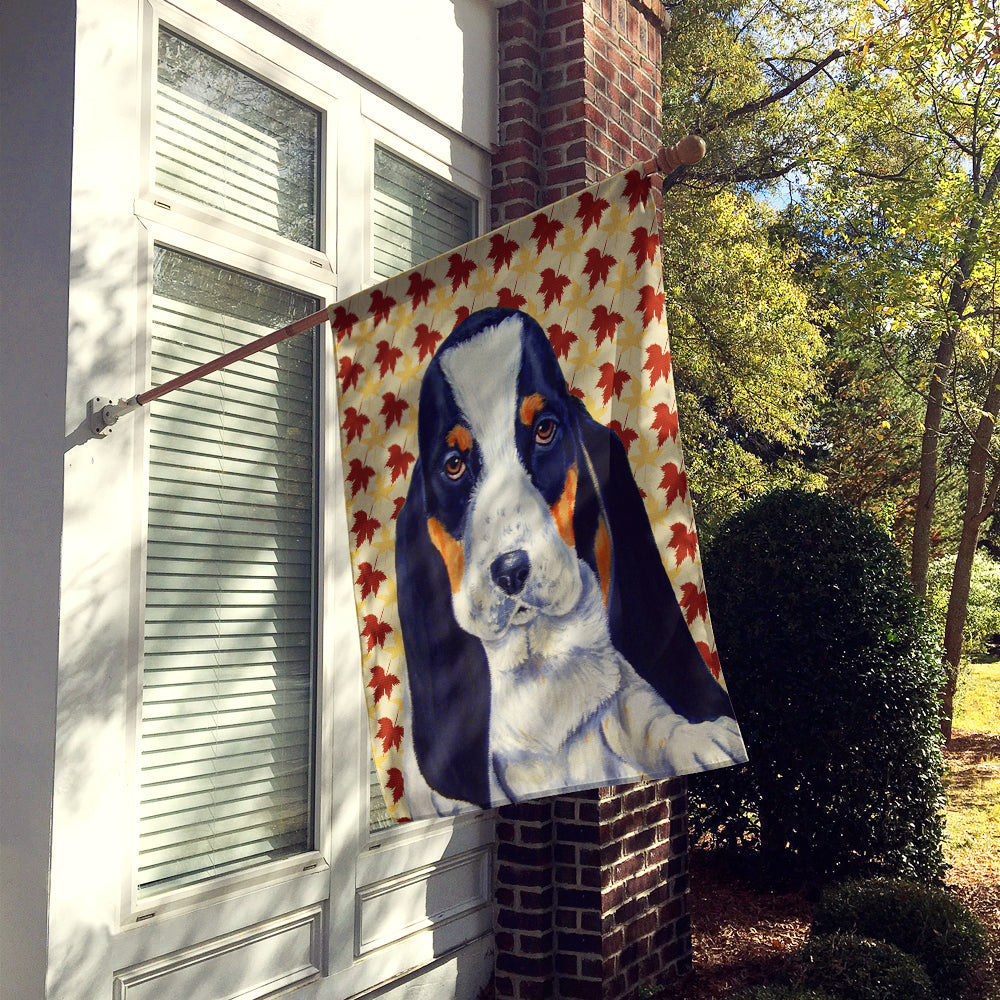 Basset Hound Fall Leaves Portrait House Flag 28x40 Porch Sleeve Pole Decorative Outside Yard Banner Artwork Wall Hanging, Polyester