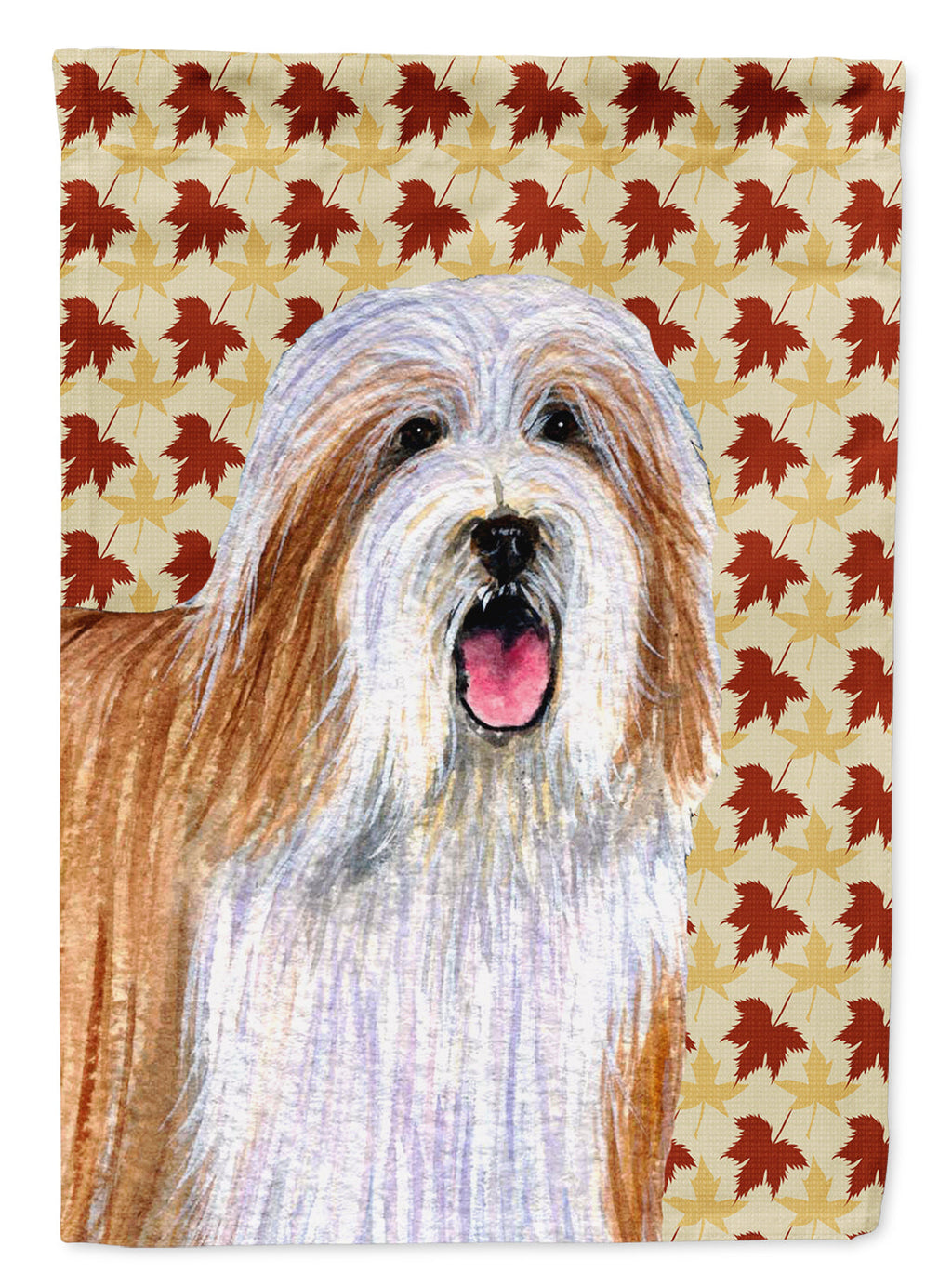 Bearded Collie Fall Leaves Portrait House Flag 28x40 Porch Sleeve Pole Decorative Outside Yard Banner Artwork Wall Hanging, Polyester
