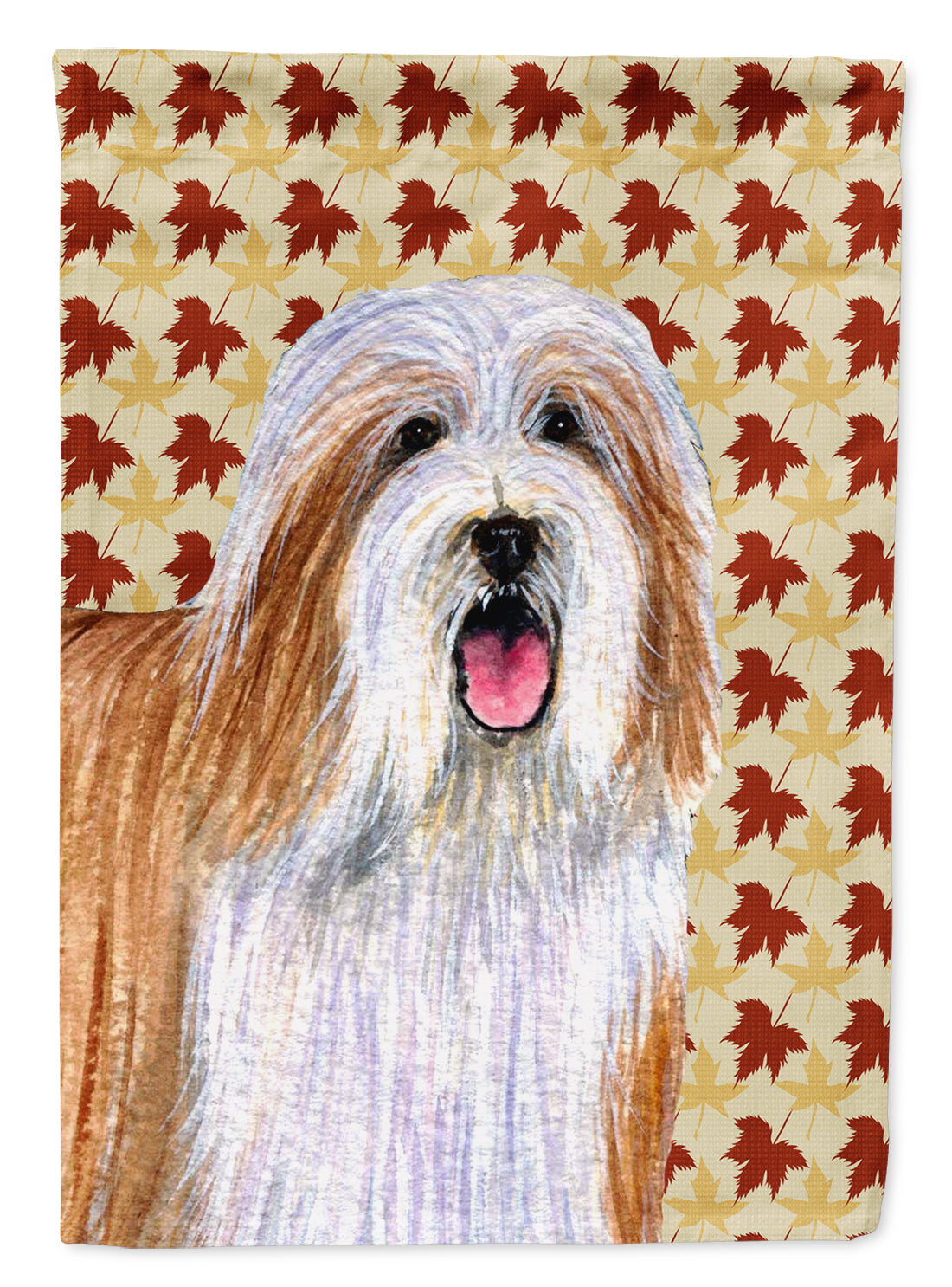 Bearded Collie Fall Leaves Portrait House Flag 28x40 Porch Sleeve Pole Decorative Outside Yard Banner Artwork Wall Hanging, Polyester