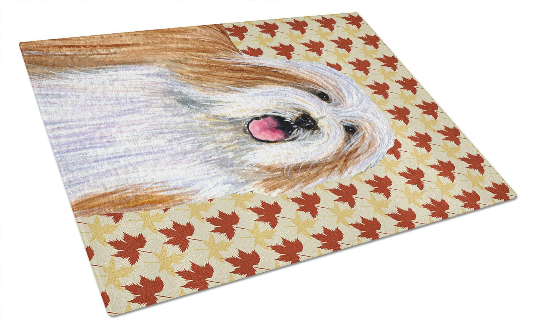 Bearded Collie Fall Leaves Portrait Cutting Board Tempered Glass Kitchen Cutting Surface, Heat Resistant Chopping, Non-Slip Feet, Food Prep & Serving