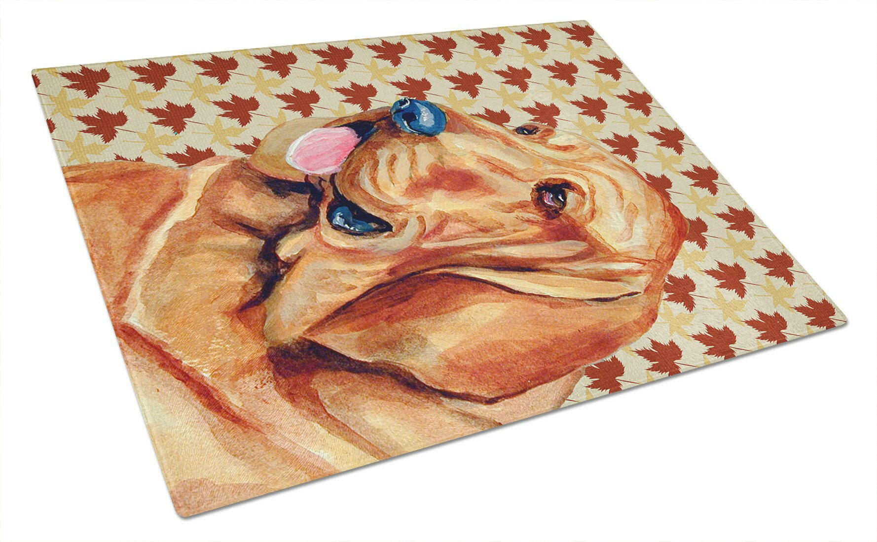 Bloodhound Fall Leaves Portrait Cutting Board Tempered Glass Kitchen Cutting Surface, Heat Resistant Chopping, Non-Slip Feet, Food Prep & Serving