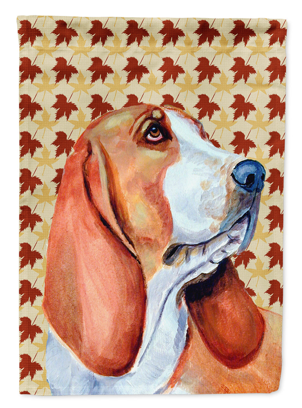 Basset Hound Fall Leaves Portrait House Flag 28x40 Porch Sleeve Pole Decorative Outside Yard Banner Artwork Wall Hanging, Polyester