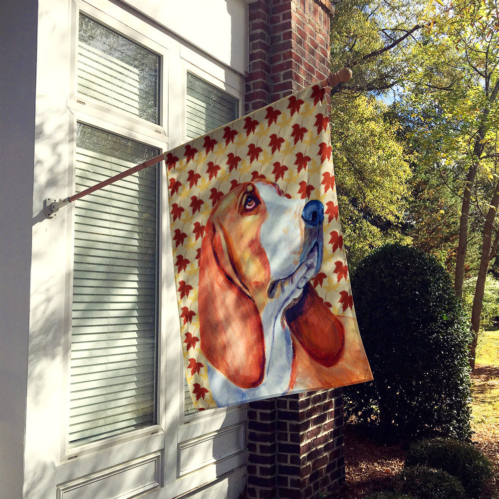 Basset Hound Fall Leaves Portrait House Flag 28x40 Porch Sleeve Pole Decorative Outside Yard Banner Artwork Wall Hanging, Polyester