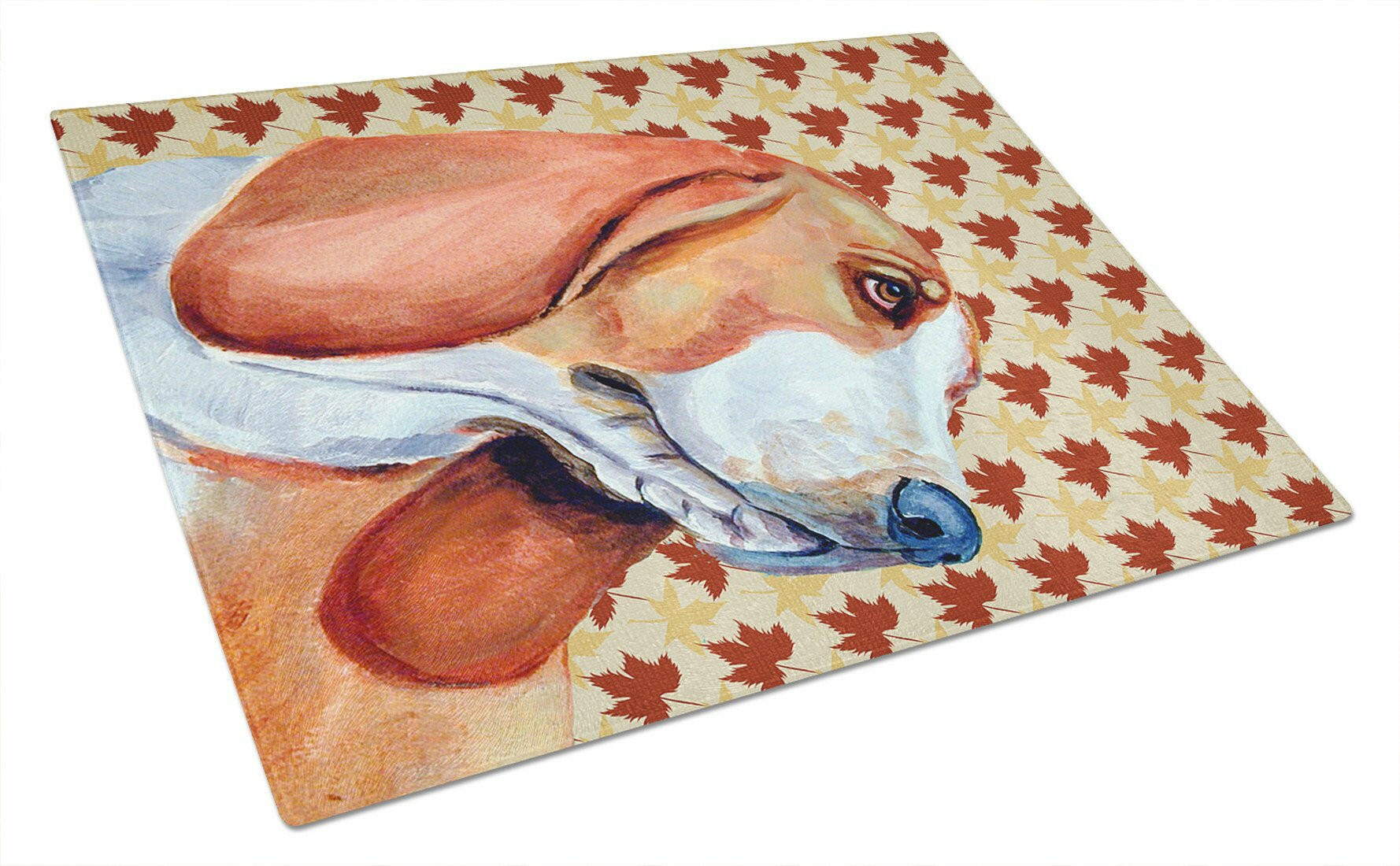 Basset Hound Fall Leaves Portrait Cutting Board Tempered Glass Kitchen Cutting Surface, Heat Resistant Chopping, Non-Slip Feet, Food Prep & Serving