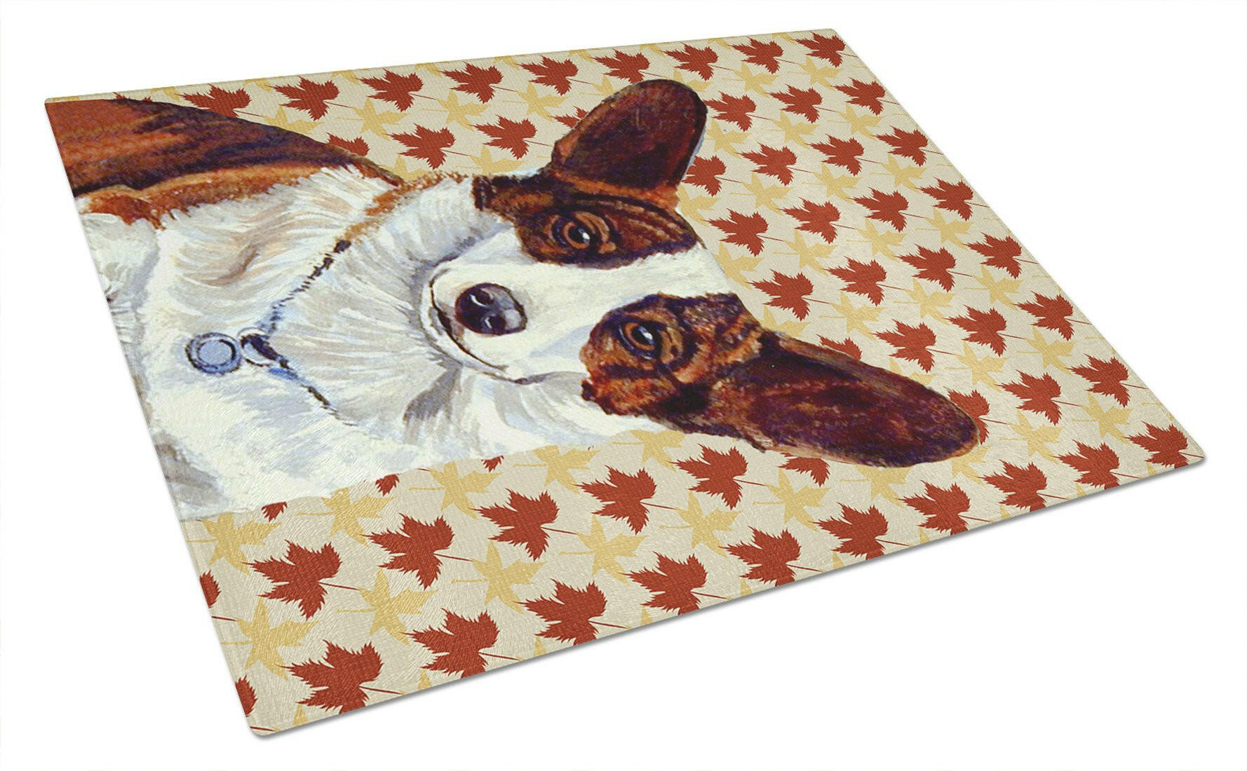 Corgi Fall Leaves Portrait Cutting Board Tempered Glass Kitchen Cutting Surface, Heat Resistant Chopping, Non-Slip Feet, Food Prep & Serving