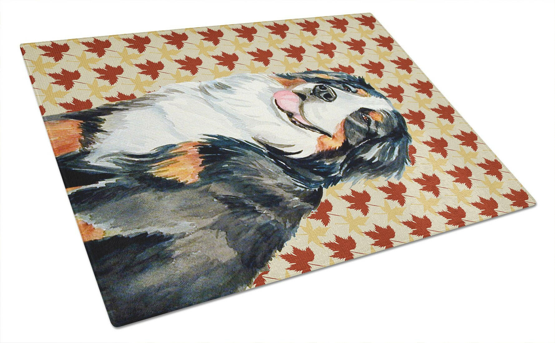 Bernese Mountain Dog Fall Leaves Portrait Cutting Board Tempered Glass Kitchen Cutting Surface, Heat Resistant Chopping, Non-Slip Feet, Food Prep & Serving