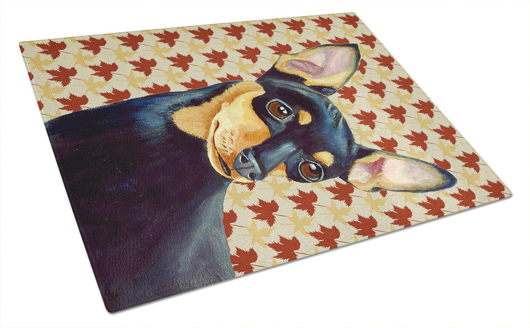 Min Pin Fall Leaves Portrait Cutting Board Tempered Glass Kitchen Cutting Surface, Heat Resistant Chopping, Non-Slip Feet, Food Prep & Serving