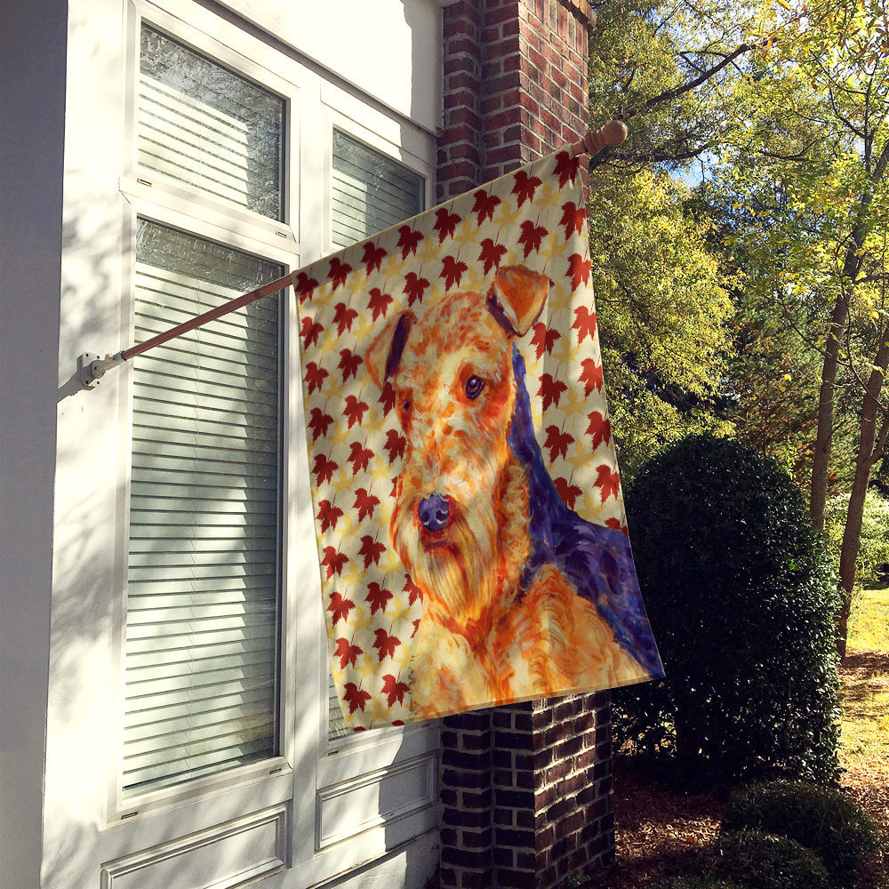 Airedale Fall Leaves Portrait House Flag 28x40 Porch Sleeve Pole Decorative Outside Yard Banner Artwork Wall Hanging, Polyester