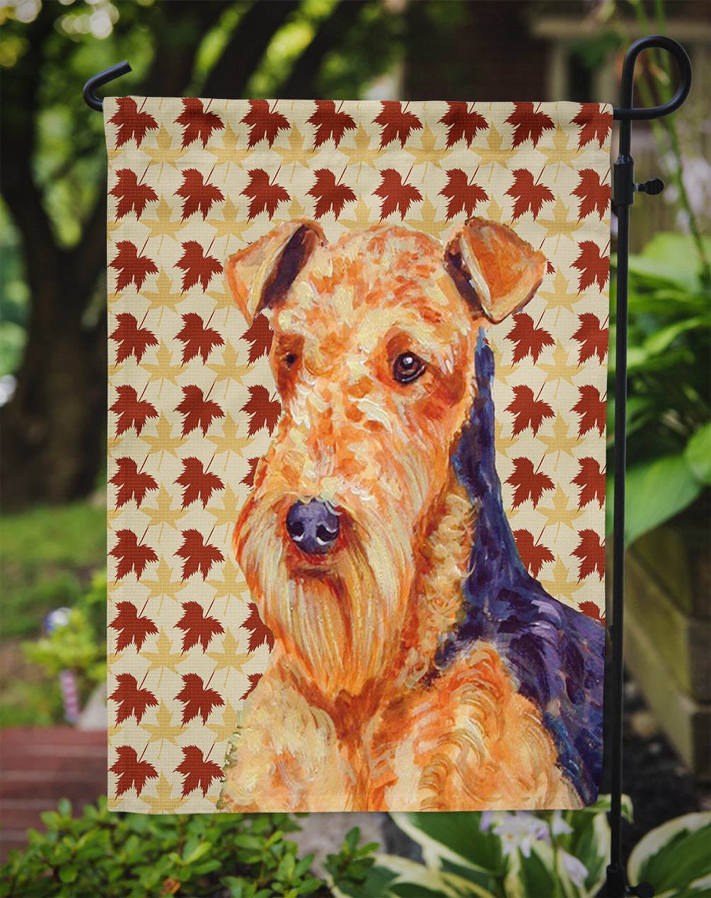 Airedale Fall Leaves Portrait Garden Flag Mailbox Decorative Yard Banner Outside Patio Artwork for Flower Beds, Garden Size, Multicolor