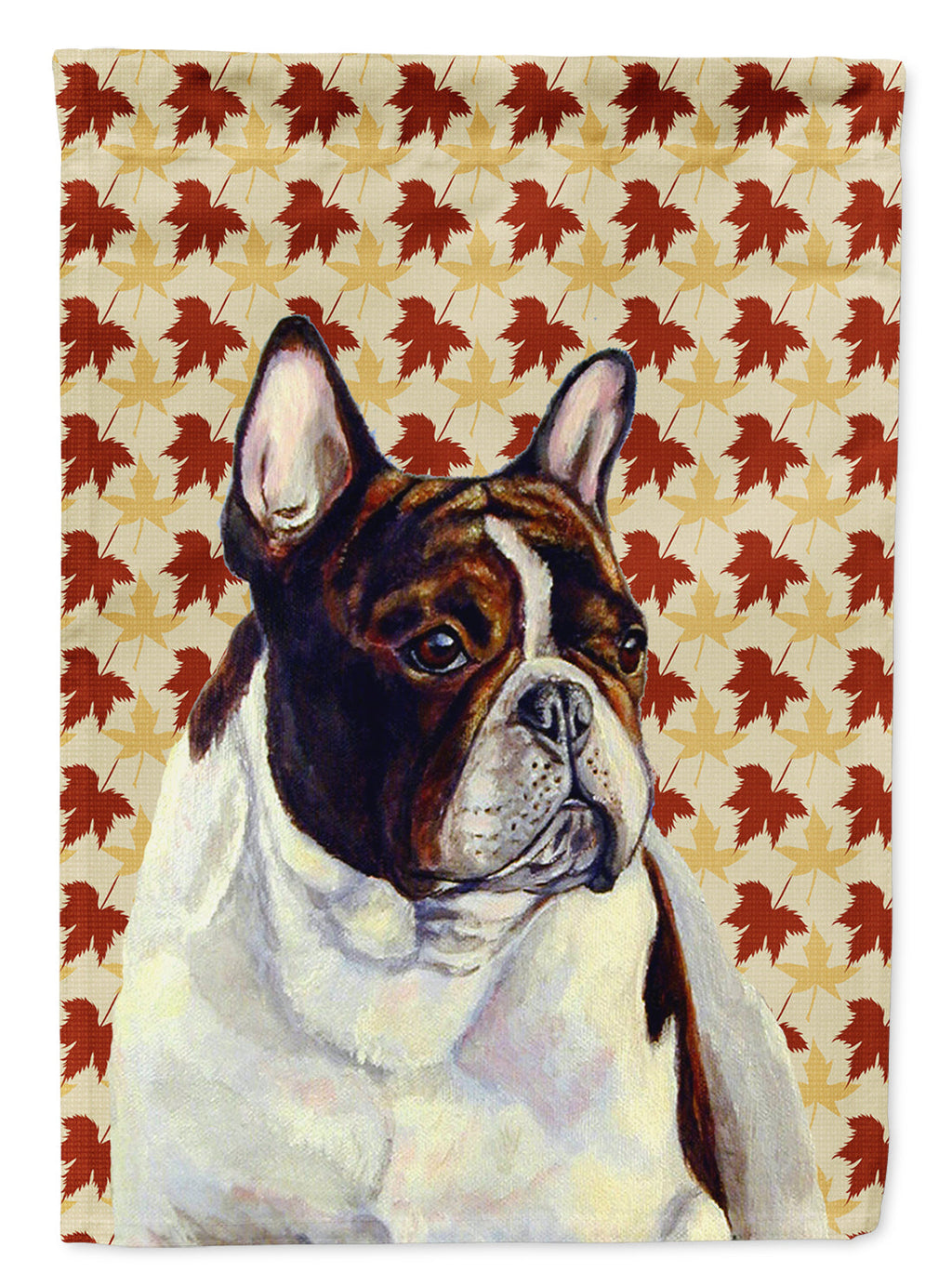 French Bulldog Fall Leaves Portrait House Flag 28x40 Porch Sleeve Pole Decorative Outside Yard Banner Artwork Wall Hanging, Polyester