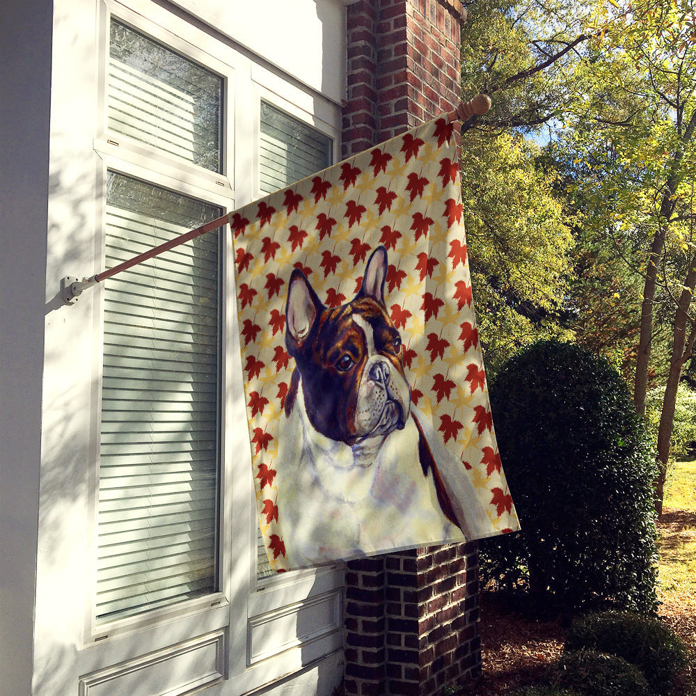 French Bulldog Fall Leaves Portrait House Flag 28x40 Porch Sleeve Pole Decorative Outside Yard Banner Artwork Wall Hanging, Polyester