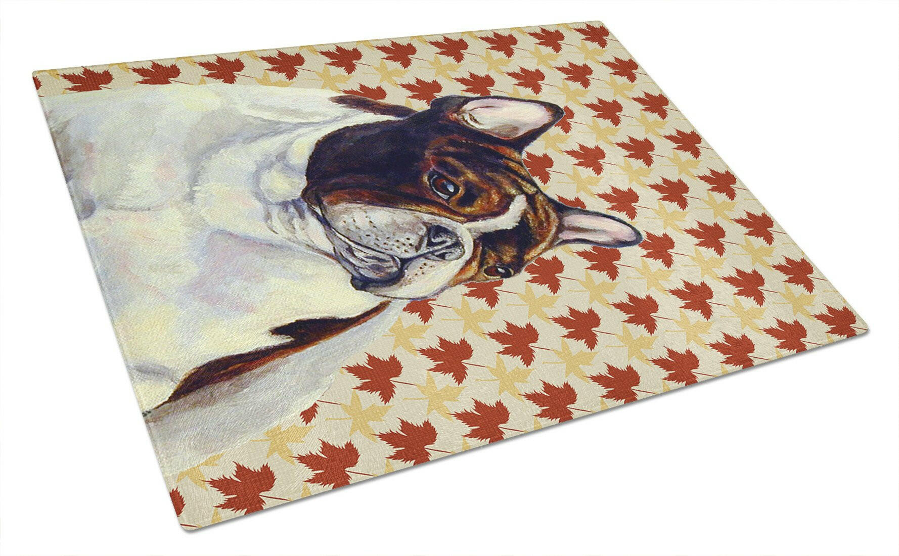French Bulldog Fall Leaves Portrait Cutting Board Tempered Glass Kitchen Cutting Surface, Heat Resistant Chopping, Non-Slip Feet, Food Prep & Serving