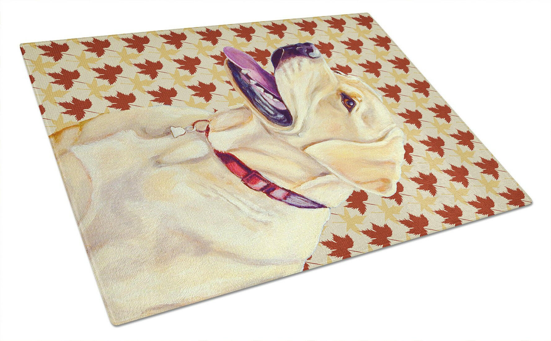 Labrador Fall Leaves Portrait Cutting Board Tempered Glass Kitchen Cutting Surface, Heat Resistant Chopping, Non-Slip Feet, Food Prep & Serving